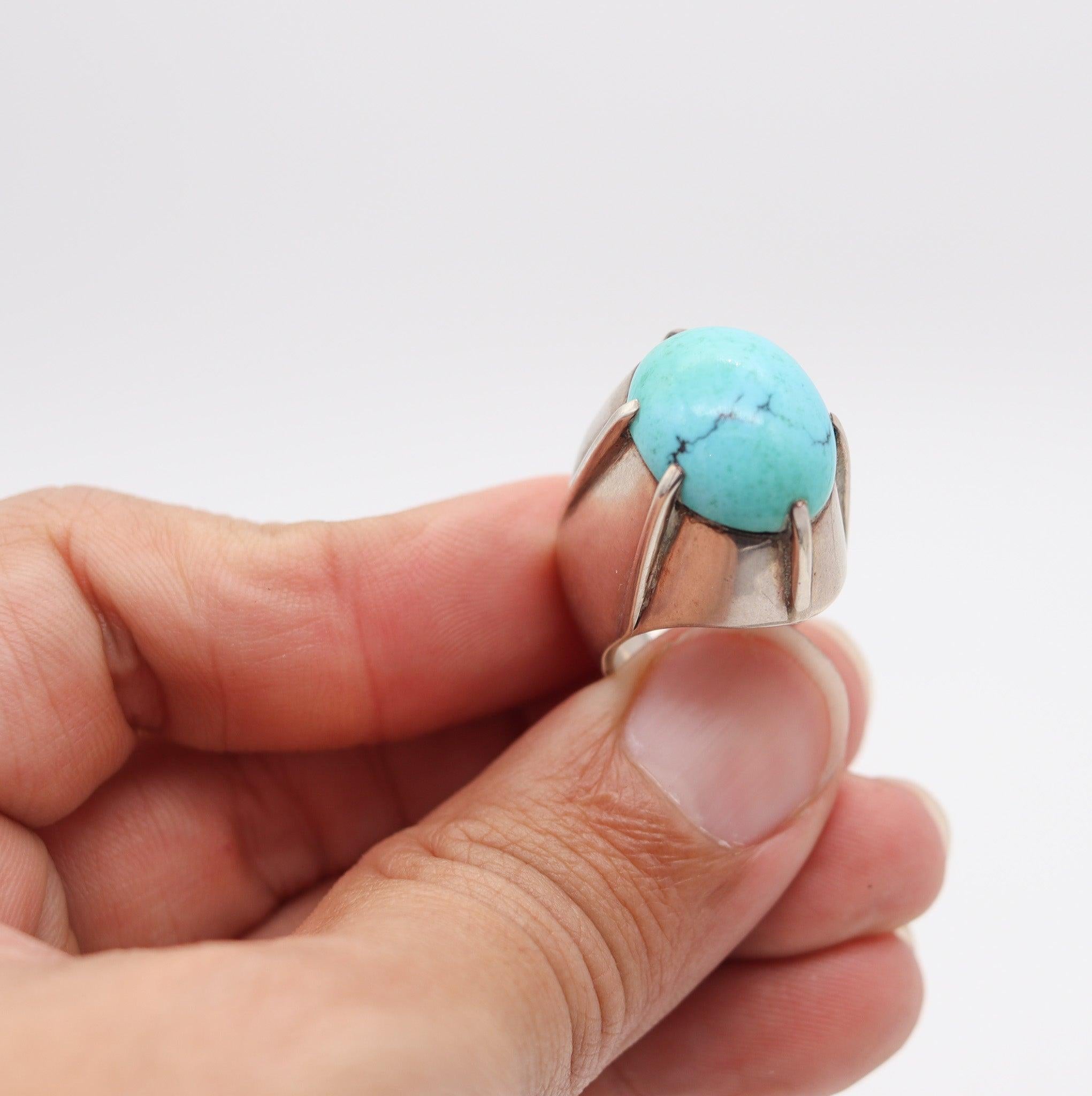 JENS TAGE HANSEN Modernism 1970 Modernist Ring in Sterling With Turquoise For Sale 1