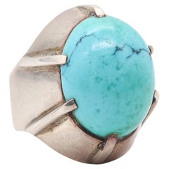 Vintage JENS TAGE HANSEN Modernism 1970 Modernist Ring in Sterling With Turquoise