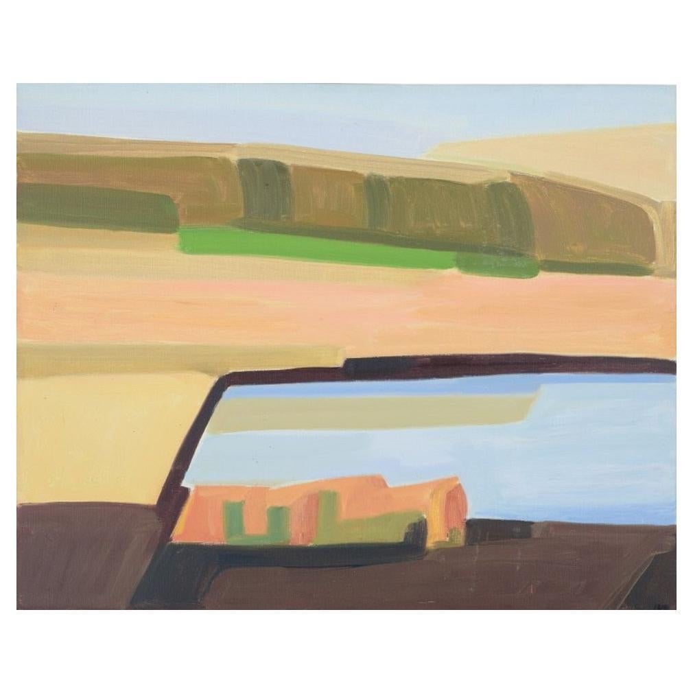 Jens Uffe Rasmussen, artista danese. Olio su tela. Paesaggio modernista. in vendita