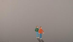 Jens Ulrich Petersen, geb. 1947, dänischer Künstler, Öl / Leinwand, Männer auf String