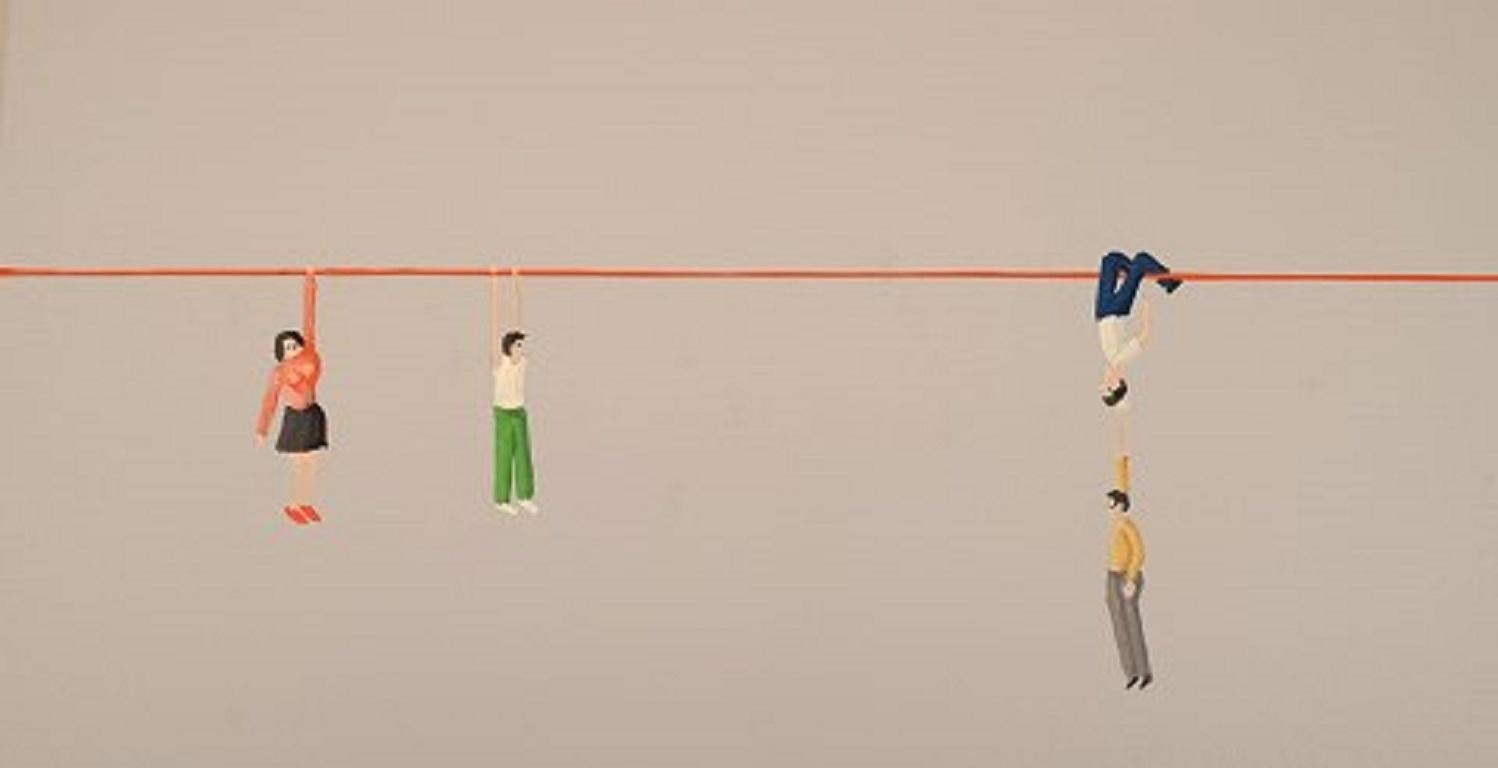 Danois Huile/toile d'artiste danois référencé Jens Ulrich Petersen, pour hommes sur corde en vente