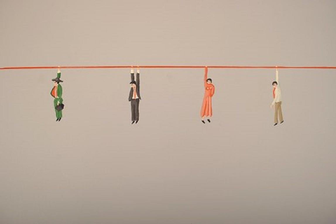 Jens Ulrich Petersen, dänischer Künstler, Öl / Leinwand, Männer auf String (Dänisch) im Angebot