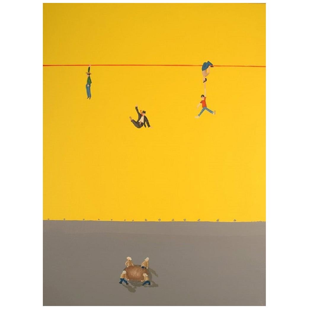Jens Ulrich Petersen (né en 1947), artiste danois répertorié, huile / toile, hommes sur corde en vente