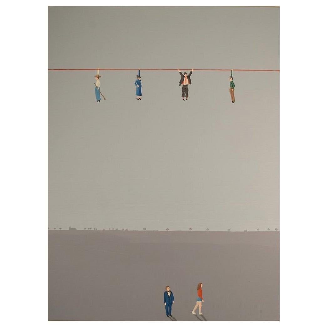 Huile/toile d'artiste danois référencé Jens Ulrich Petersen, pour hommes sur corde en vente