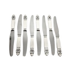 Jensen & Wendel Denmark Acorn Sterling Handle Stainless Blade Knives 8" #14923