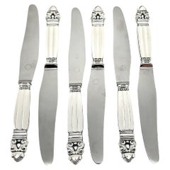 Jensen & Wendel Denmark Acorn Sterling Handle Stainless Blade Knives 8" #14924