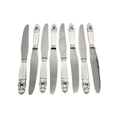 Jensen & Wendel Denmark Acorn Sterling Handle Stainless Blade Knives 9" #14925