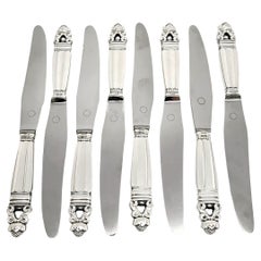 Jensen & Wendel Denmark Acorn Sterling Handle Stainless Blade Knives 9" #14925