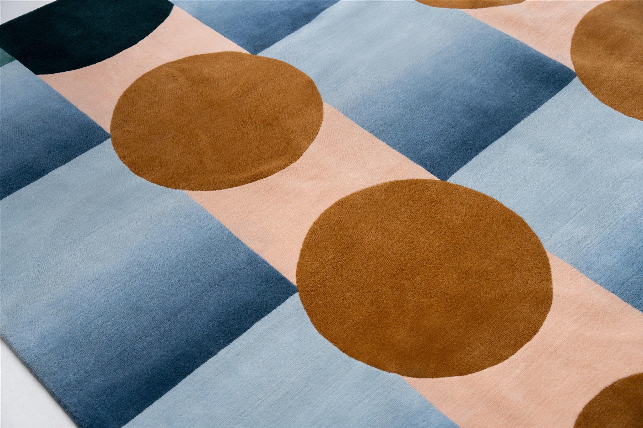 Modern Blue Ombré Hand-knotted Himalayan Wool Apato Rug by Jensin Okunishi Studio For Sale