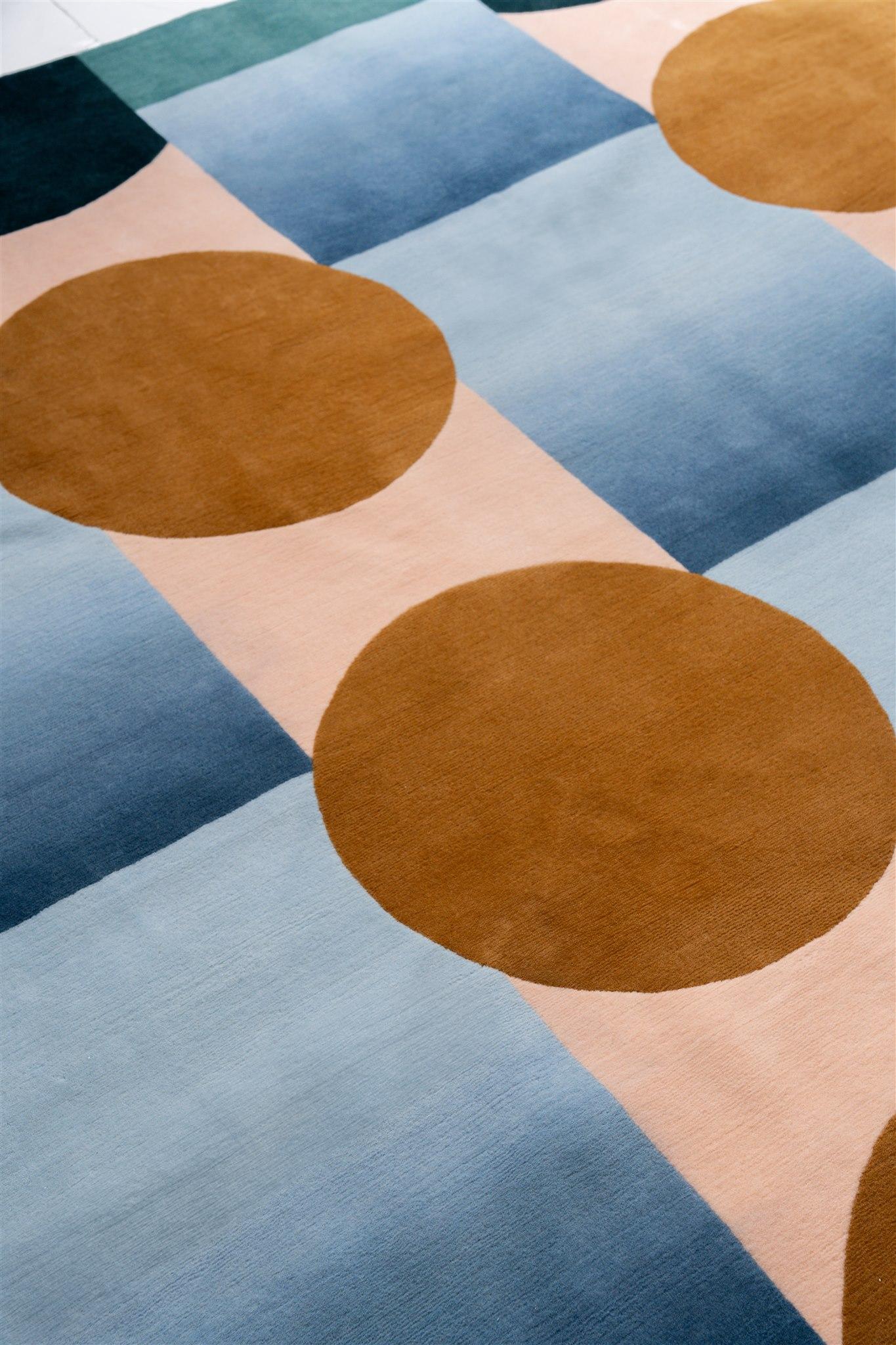 Nepalese Blue Ombré Hand-knotted Himalayan Wool Apato Rug by Jensin Okunishi Studio For Sale