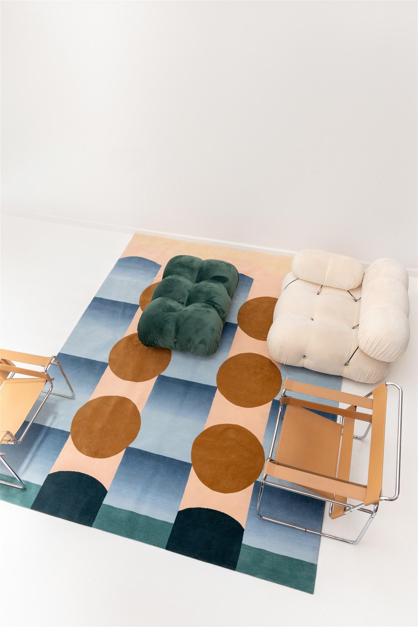 Blue Ombré Hand-knotted Himalayan Wool Apato Rug by Jensin Okunishi Studio For Sale 1