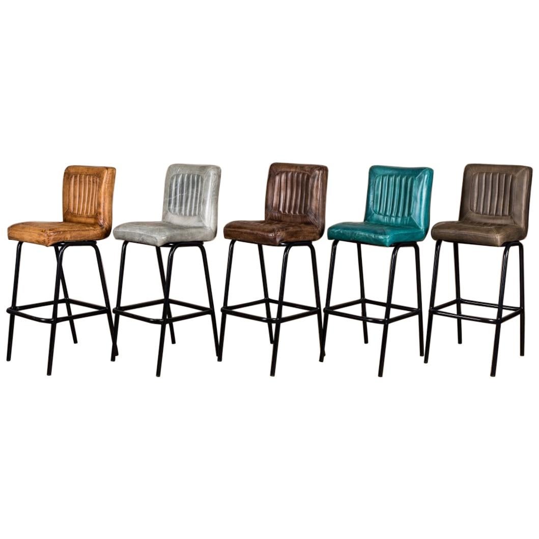 Jenson Distressed Leather Bar Stools, 20th Century For Sale