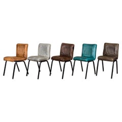 Jenson Distressed Leather Dining Chairs, 20th Century