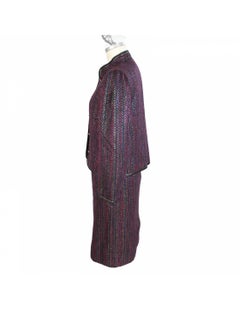 Jenuesse Purple Gold Metallic Wool Skirt Suit Vintage 1980s
