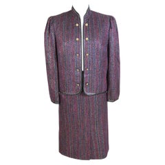 Jenuesse Purple Gold Metallic Wool Skirt Suit Vintage 1980s