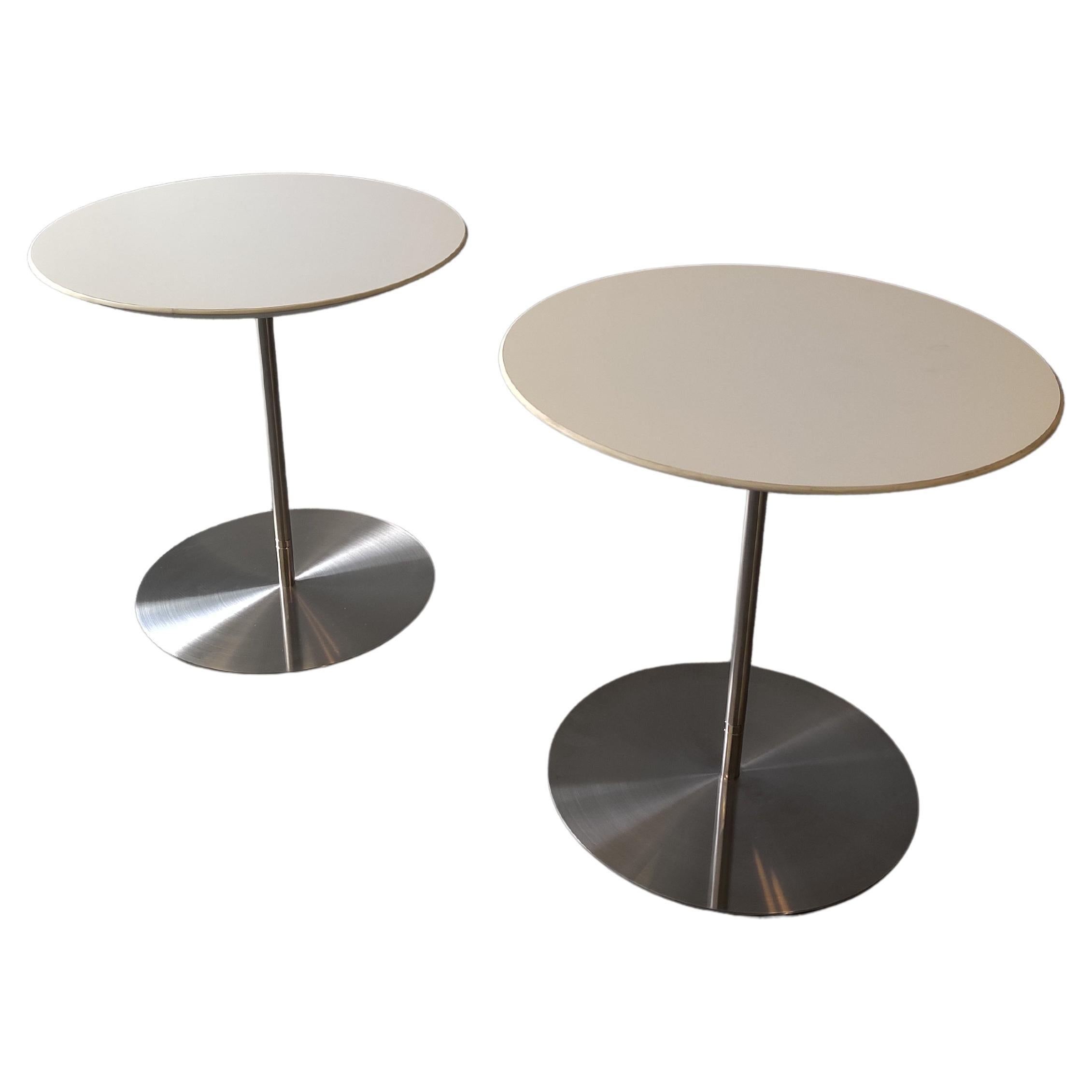 Jephson Robb, Bernhardt Design Pair Quiet Side Tables Laminate Stainless Steel For Sale