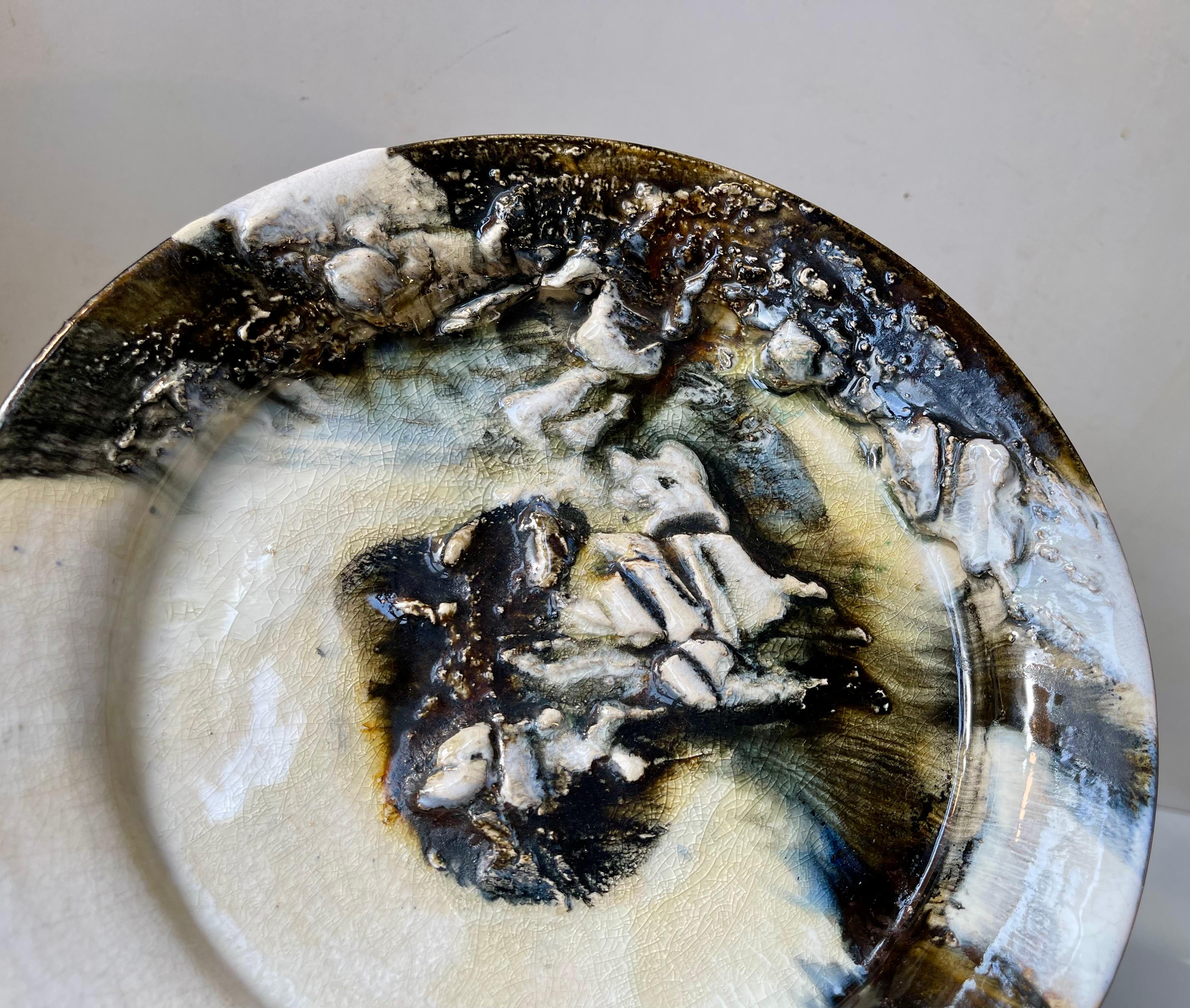 Organic Modern Jeppe Hagedorn-Olsen Glazed Ceramic Dish with Abstract Motif For Sale