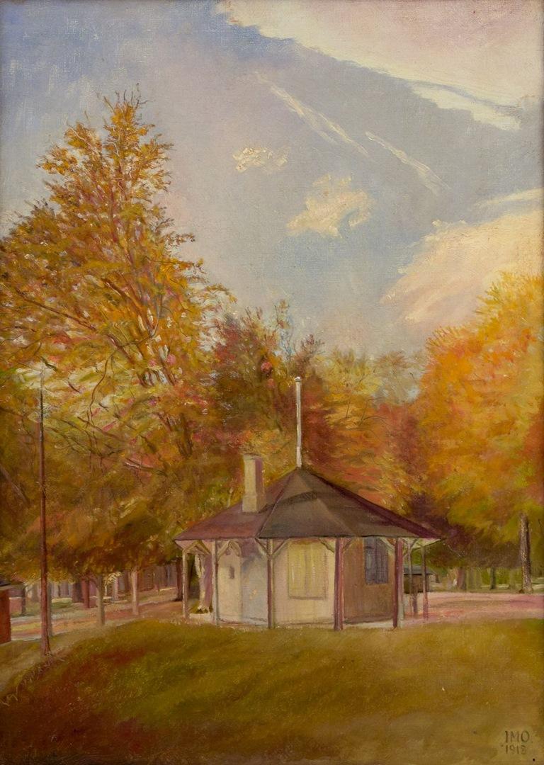 PRE-OWNED GOODS ARE EXEMPT FROM IMPORT TARIFFS FOR U.S., UK, AUSTRALIAN & CANADIAN CUSTOMERS.   
THEREFORE, NO IMPORT TARIFFS WILL BE APPLICABLE TO YOUR PURCHASE. 

Jeppe Madsen-Ohlsen (b. 1891), a well-listed Danish painter.
Oil on canvas.
View of