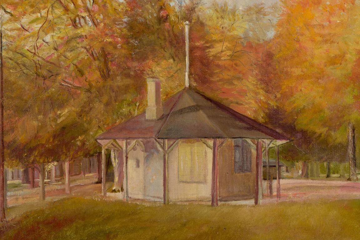 Danish Jeppe Madsen-Ohlsen. Oil on canvas. View of pavilion in Christiansfeld. For Sale