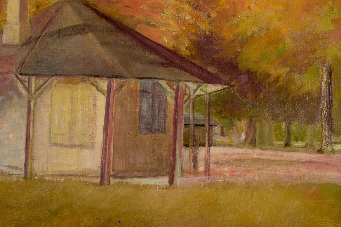 Canvas Jeppe Madsen-Ohlsen. Oil on canvas. View of pavilion in Christiansfeld. For Sale