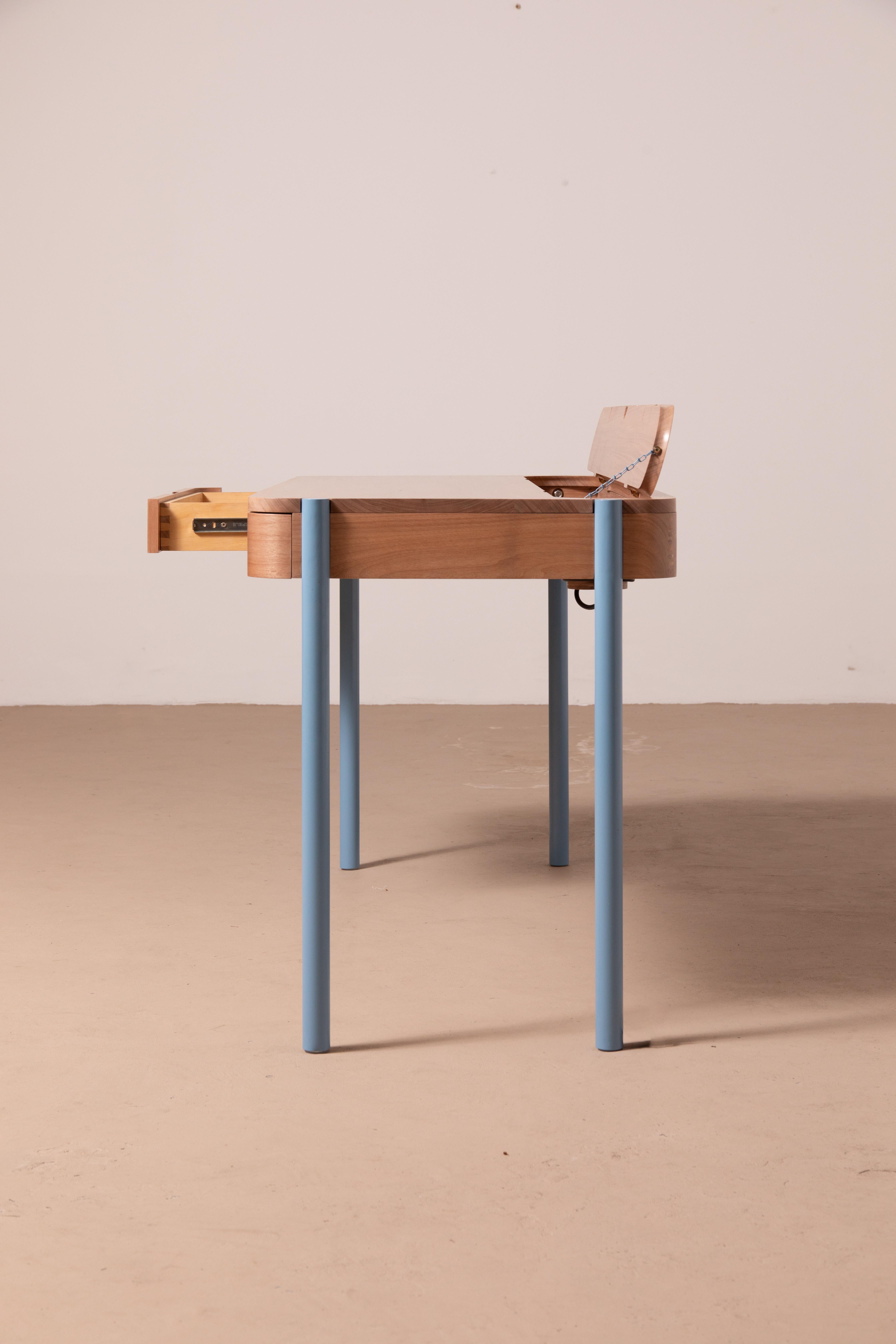 Post-Modern Jequitiba, Blue Gambito Writing Desk by Andreas Anwander For Sale