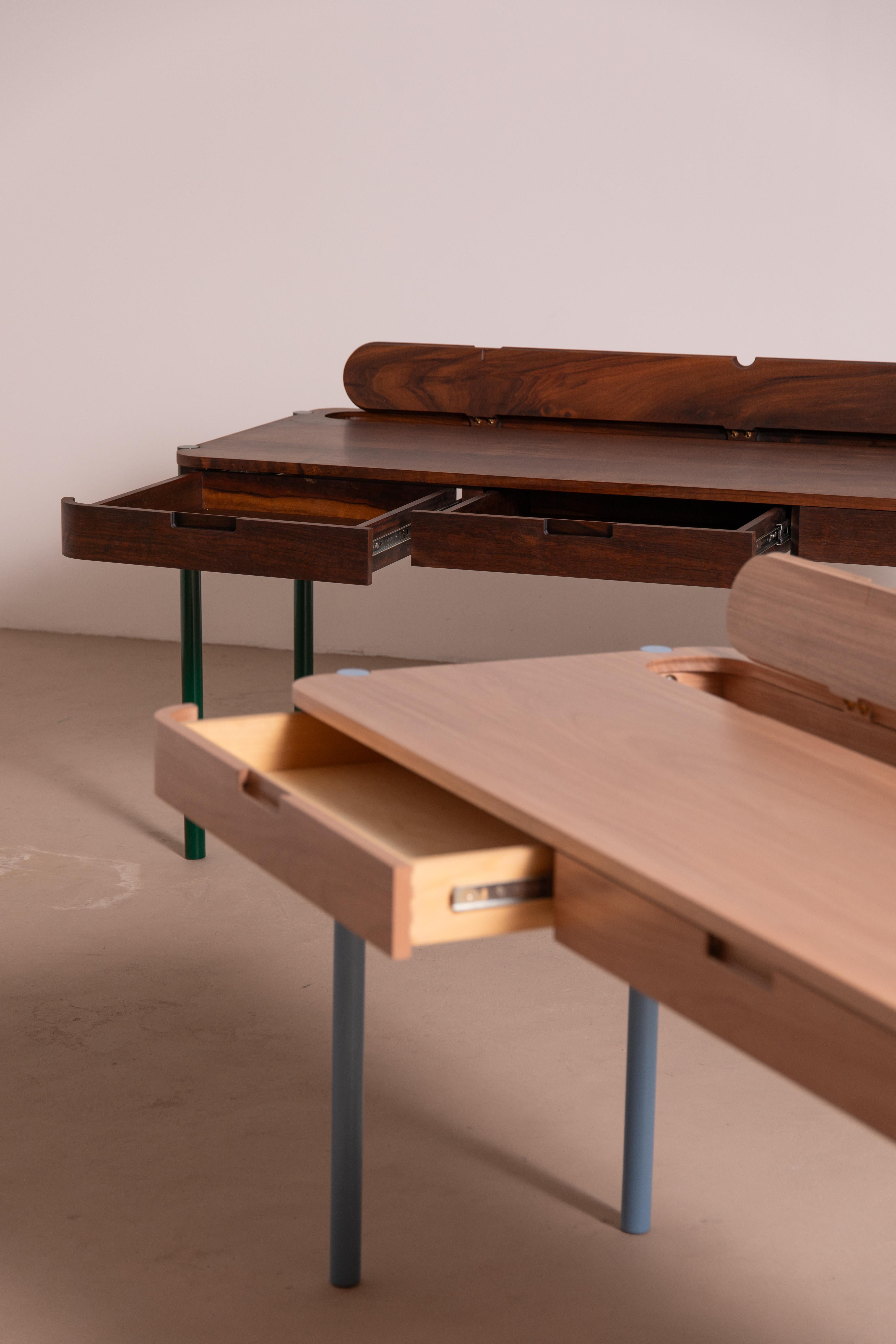 Contemporary Jequitiba, Blue Gambito Writing Desk by Andreas Anwander For Sale