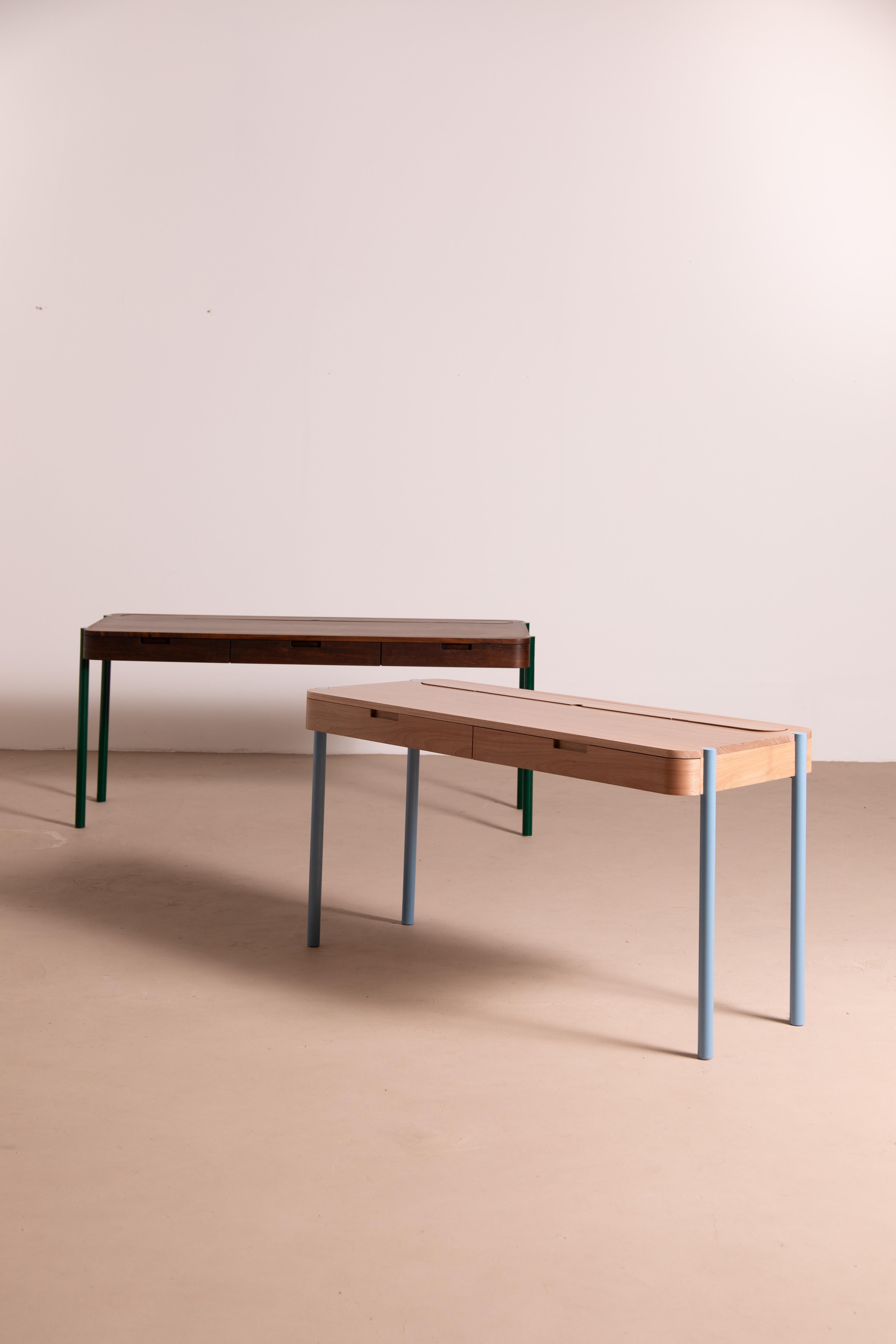 Glass Jequitiba, Blue Gambito Writing Desk by Andreas Anwander For Sale