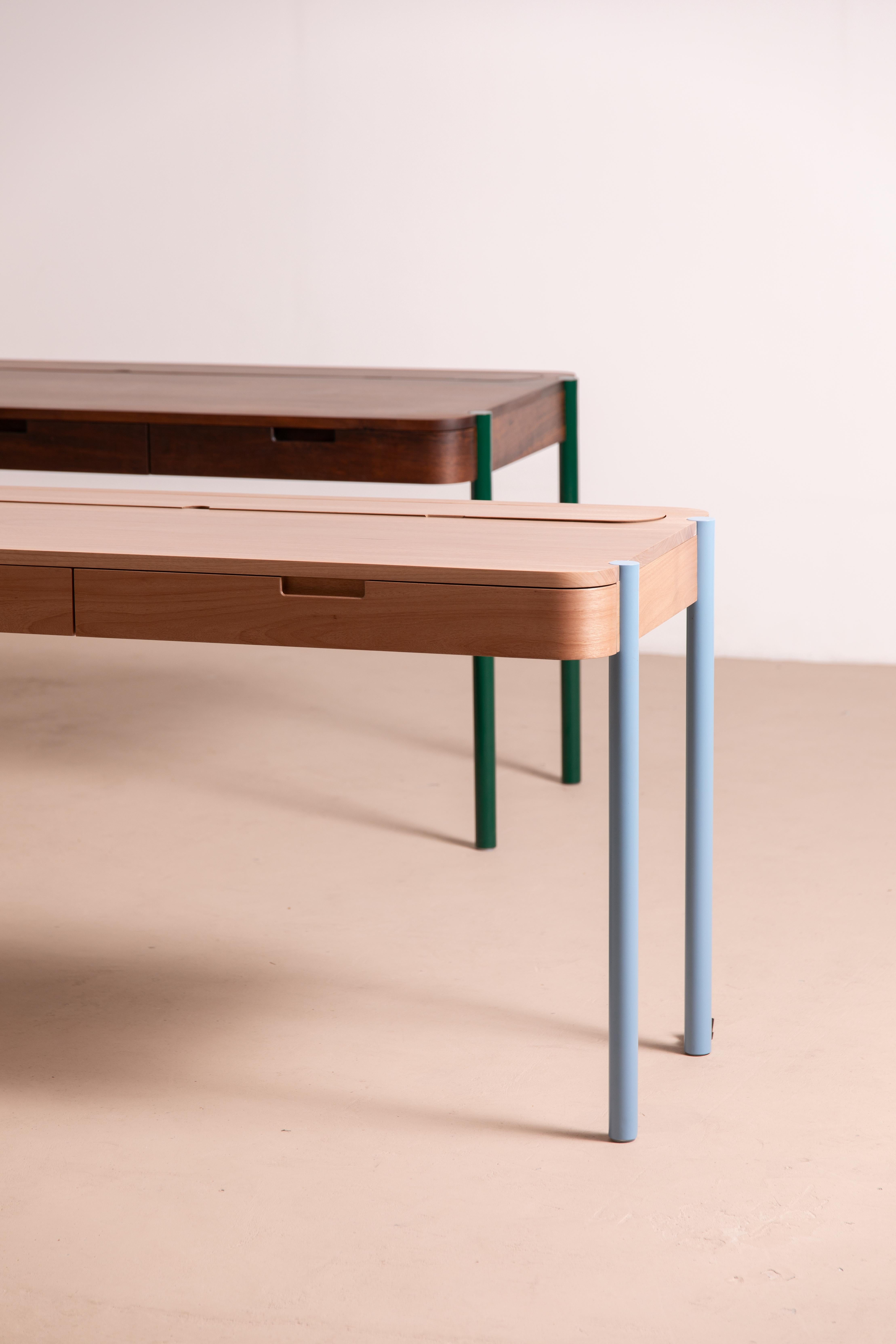 Jequitiba, Blue Gambito Writing Desk by Andreas Anwander For Sale 1