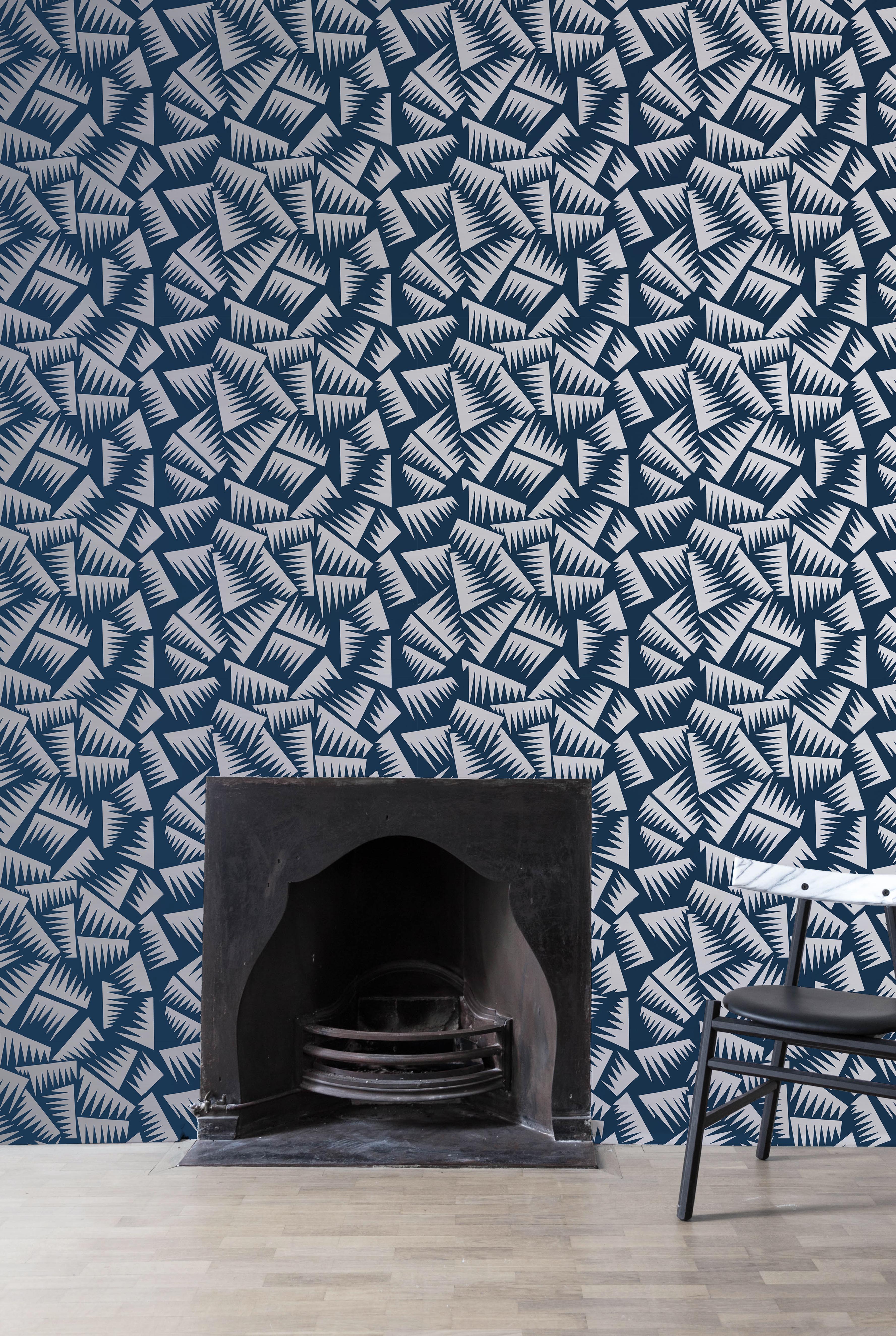French JER Wallpaper - Blue&Grey by Jacques-Emile Ruhlmann for La Chance For Sale