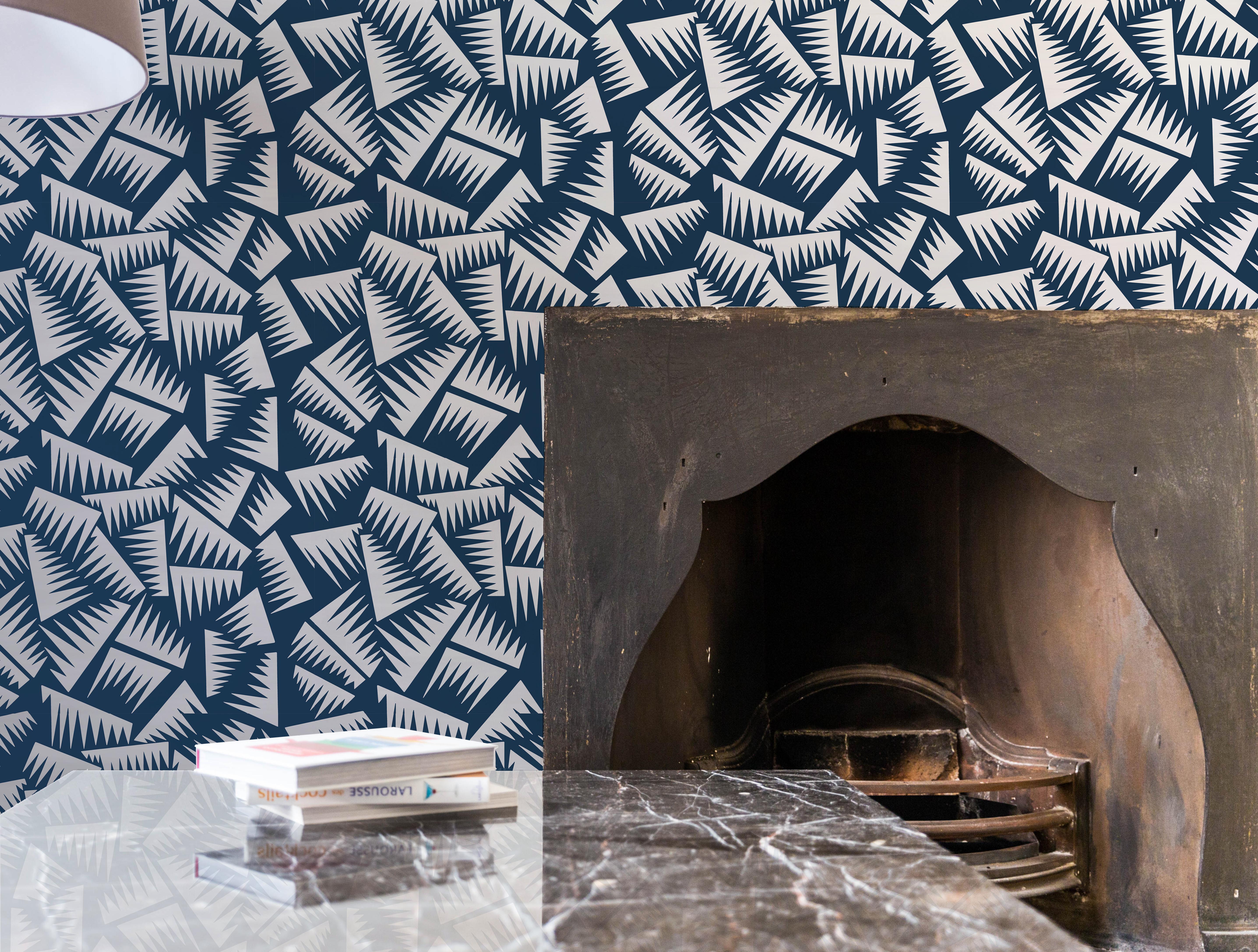Contemporary JER Wallpaper - Blue&Grey by Jacques-Emile Ruhlmann for La Chance For Sale