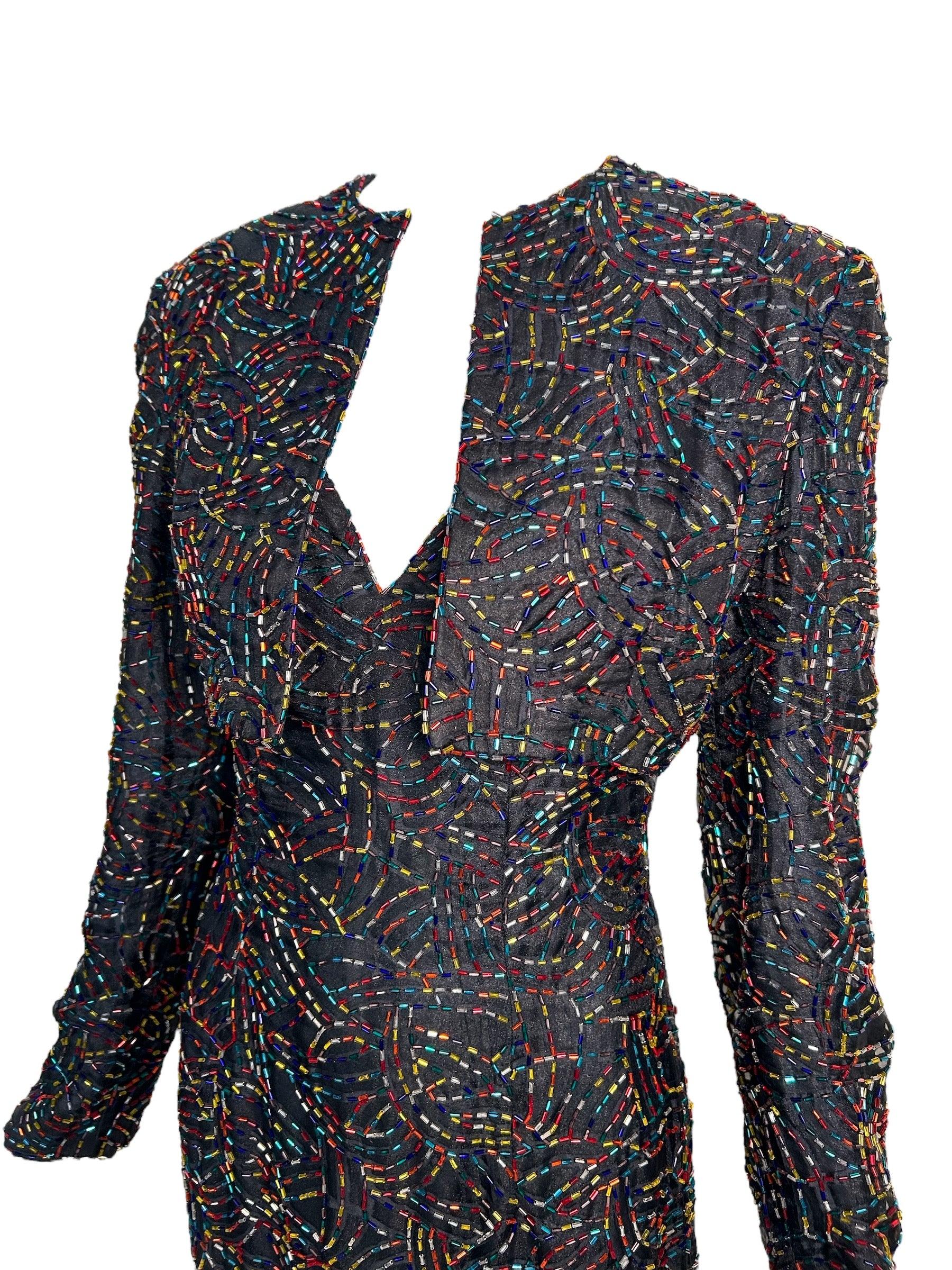 Jeran Rainbow Beaded Gown + Jacket, 1990s In Excellent Condition For Sale In Los Angeles, CA