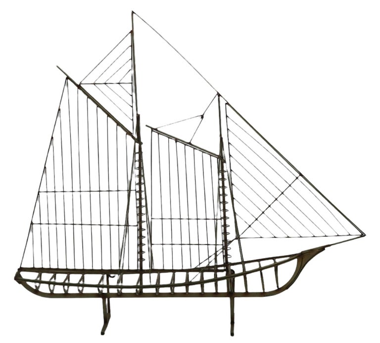 Wrought Iron Jere Sailboat Model Signed and Dated 1979 For Sale