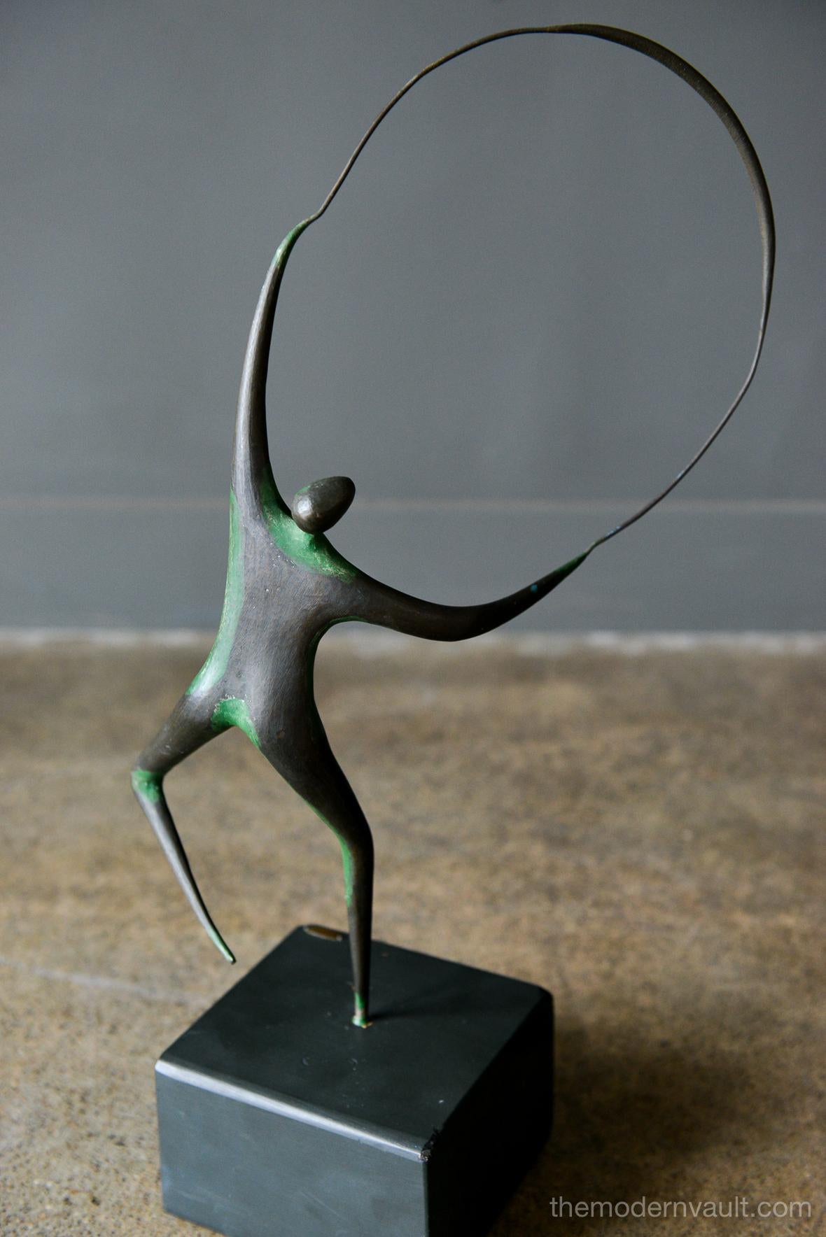 Jere Studios Bronze Acrobat sculpture, circa 1968. A metal jump rope figure with bronze finish by Curtis Jere, circa 1968. Reminiscent of Jack Boyd's figurative bronzes. It measures 22