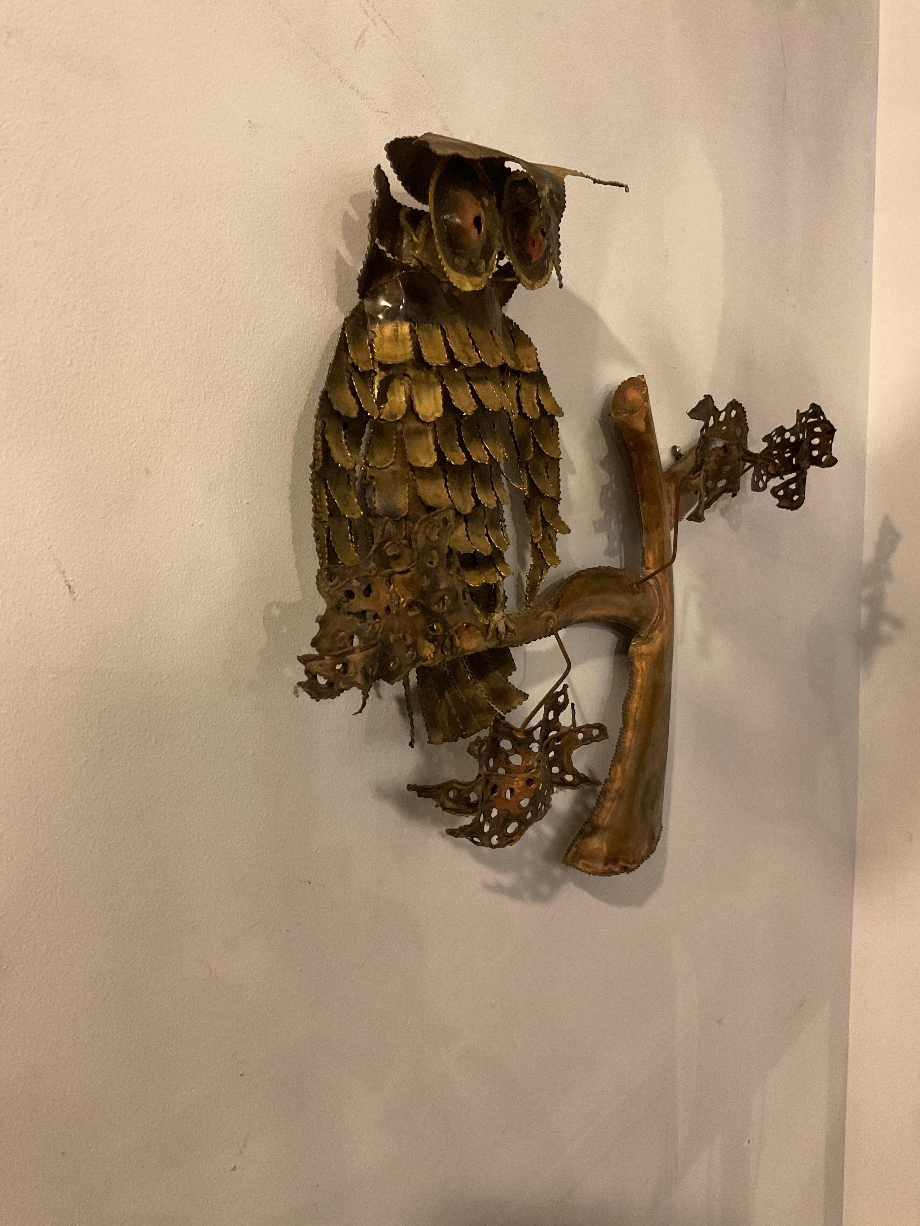 Jere Style Brass  Owl Wall Sculpture  For Sale 1