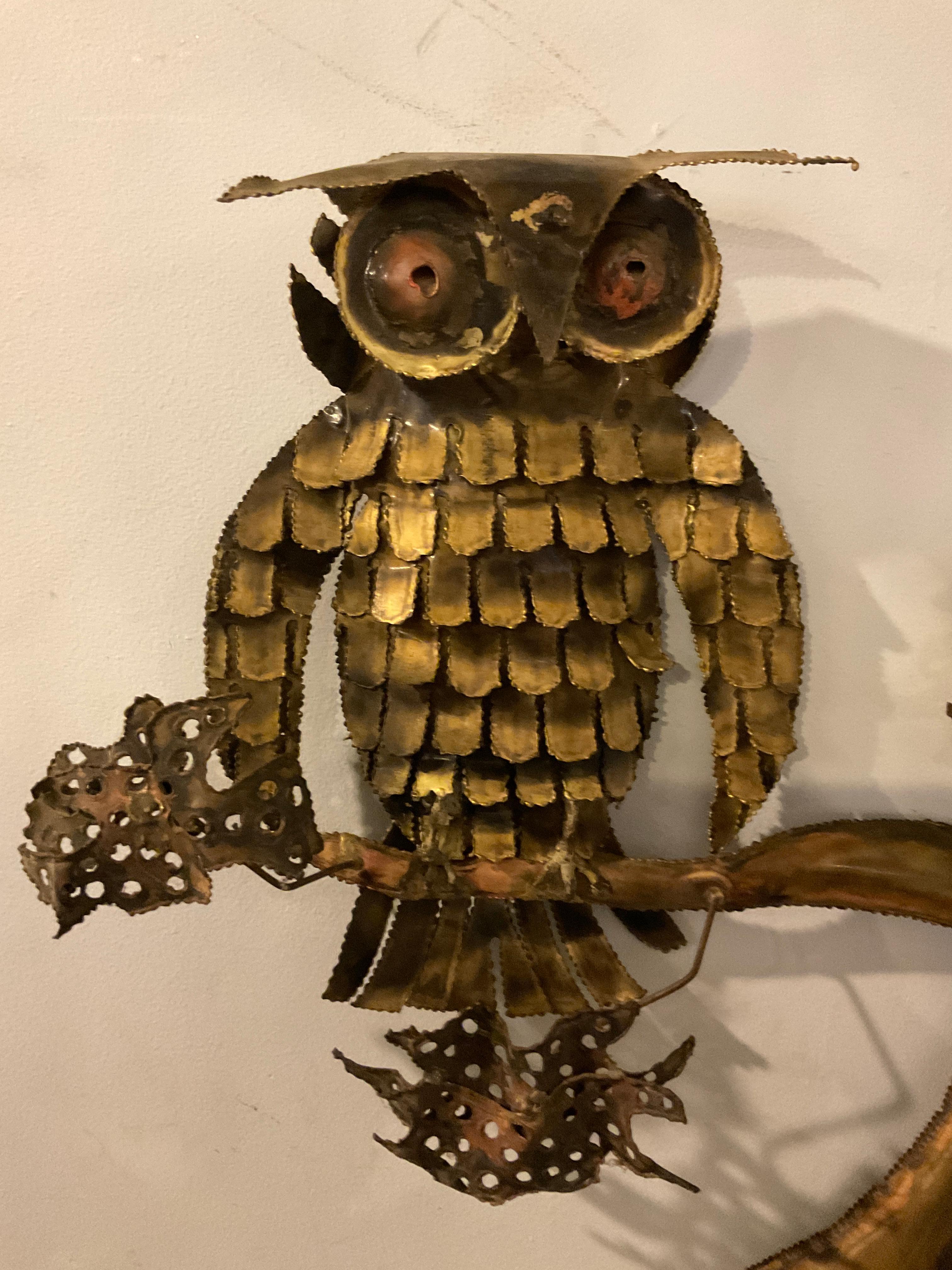 Jere Style Brass  Owl Wall Sculpture  For Sale 2
