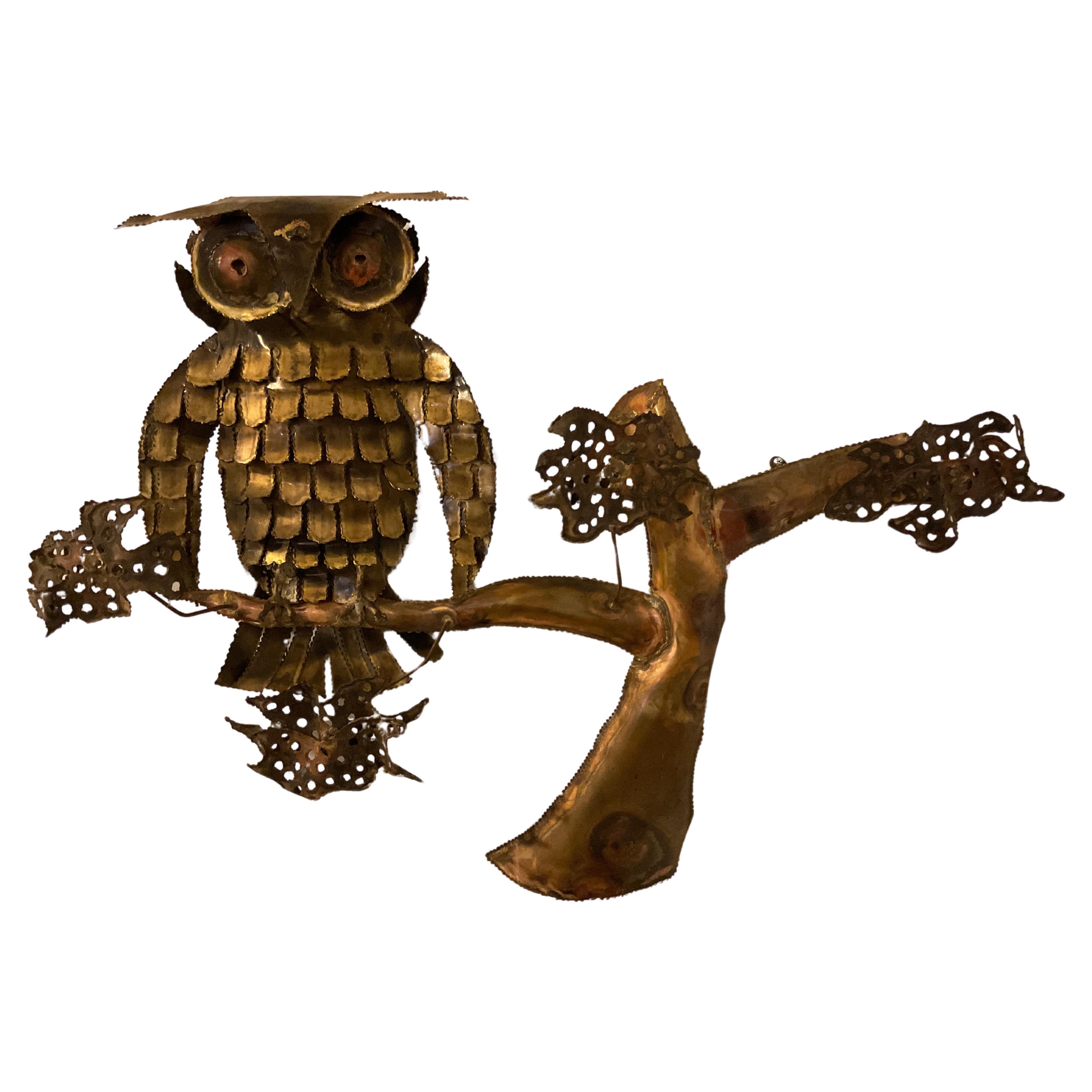 Jere Style Brass  Owl Wall Sculpture  For Sale