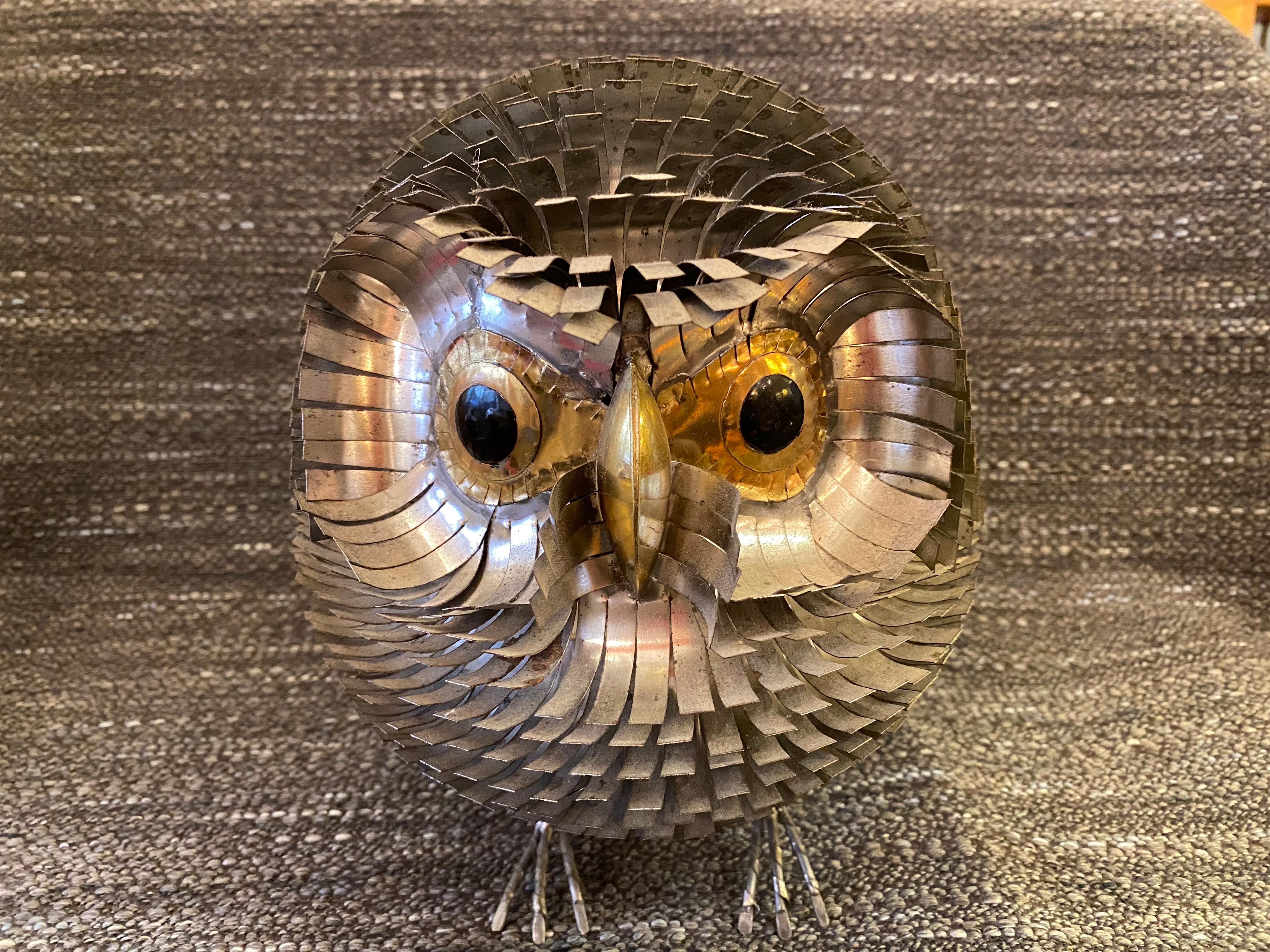 Jere' style tin or metal owl. Hand crafted, possibly made in Mexico and imported. Great whimsical Design, has the look of a giant pine cone!