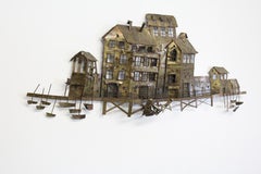 Jere Style Mid-Century Waterfront Scene Metal Wall Hanging
