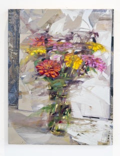 DWELL - Expressionistic Oil on Canvas Painting of Flowers in a Vase on a Table