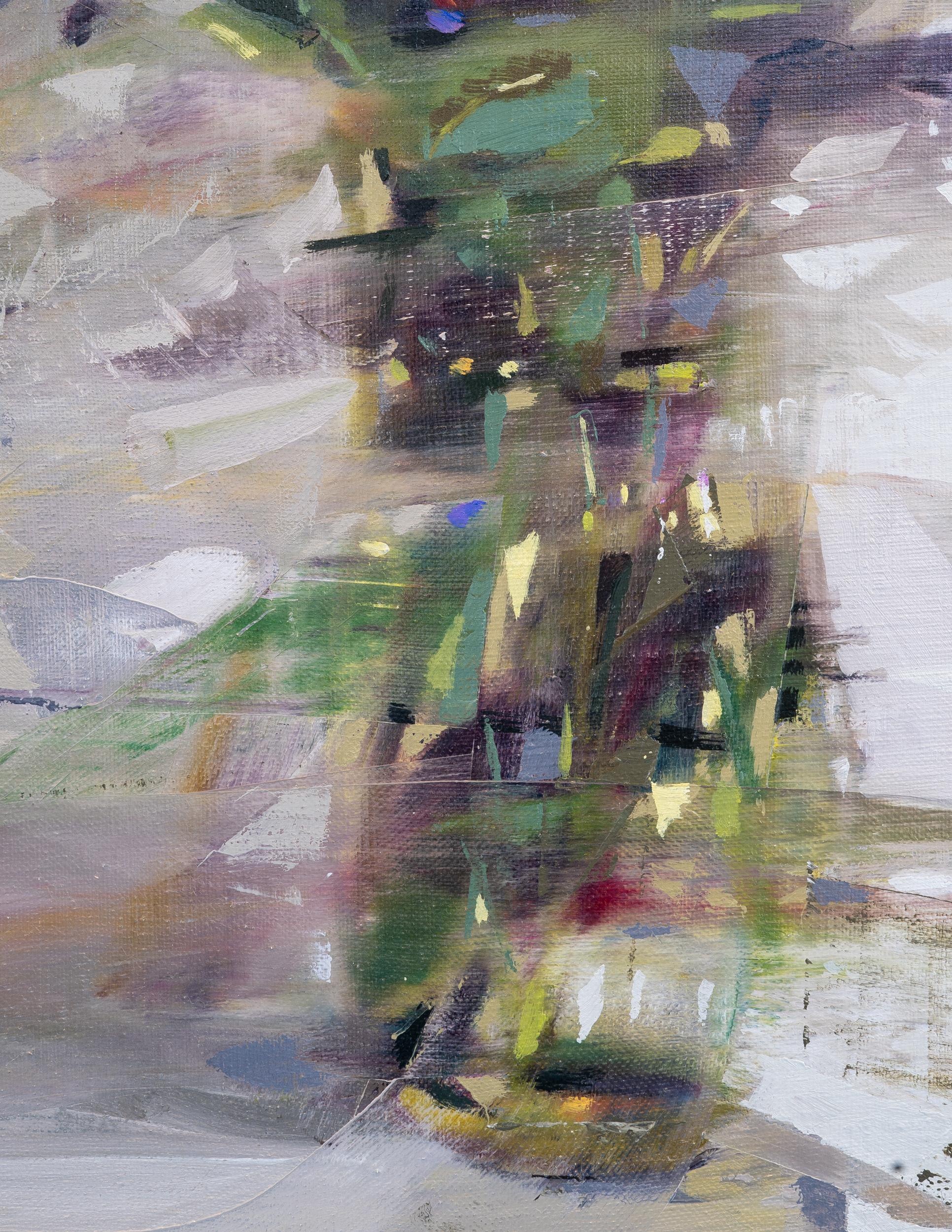 DWELL - Peinture expressionniste à l'huile sur toile représentant des fleurs dans un vase sur une table - Contemporain Painting par Jered Sprecher