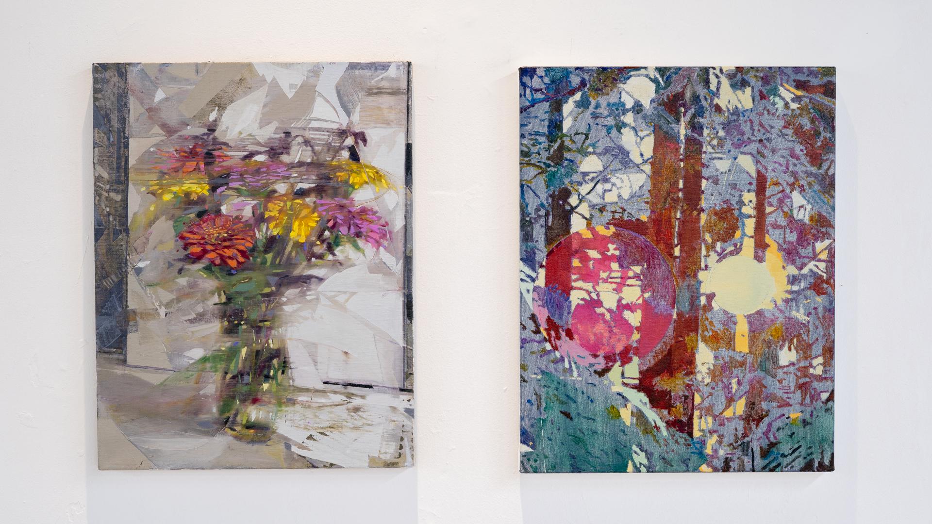 DWELL - Peinture expressionniste à l'huile sur toile représentant des fleurs dans un vase sur une table en vente 2