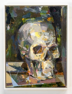 SOLID SOUND - Oil on Paper and Panel Painting of Skull on Table