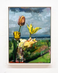 SONGS - Oil on Canvas Painting of Flowers in Front of a Field