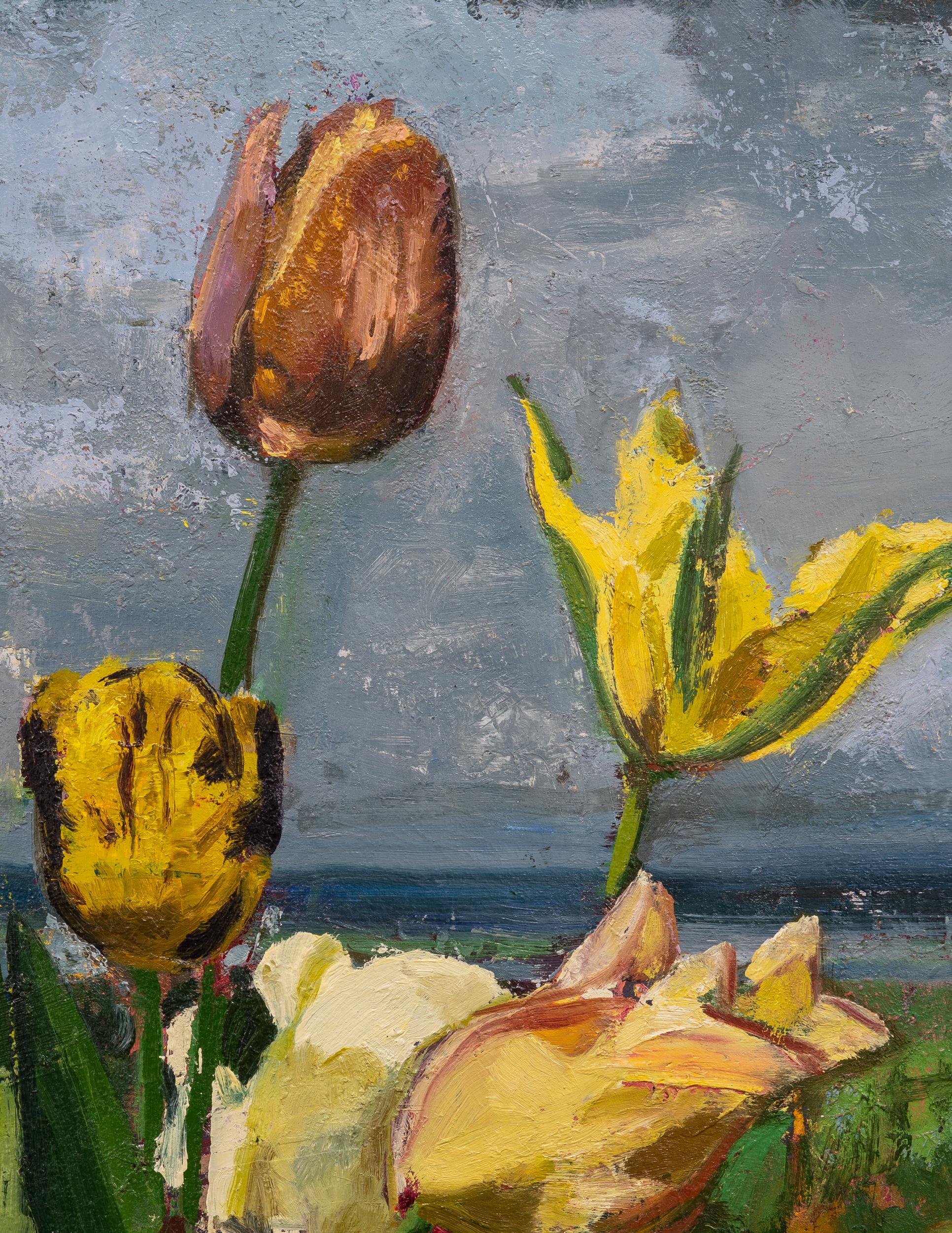 CANTOS - Pintura al óleo sobre lienzo de flores delante de un campo - Painting Contemporáneo de Jered Sprecher