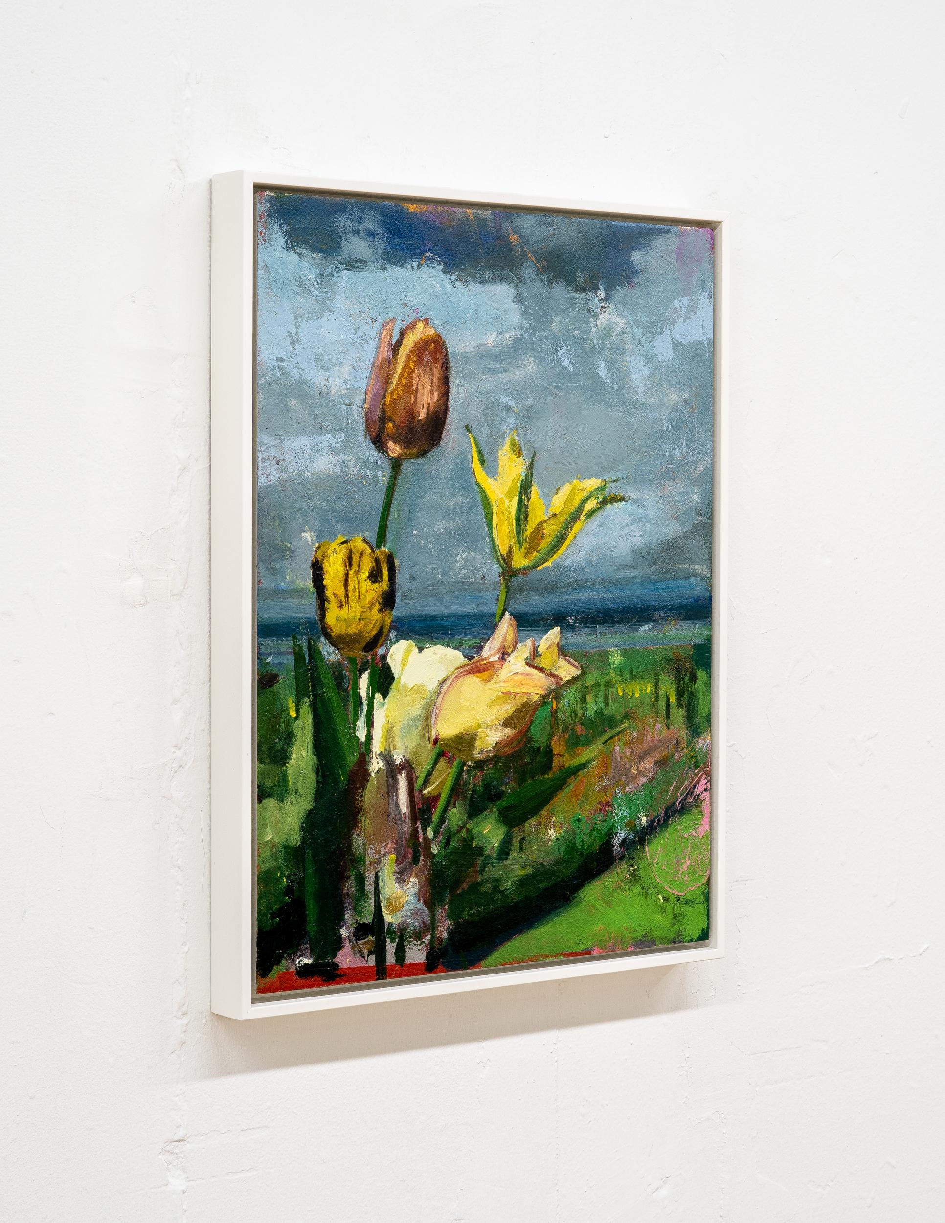 CANTOS - Pintura al óleo sobre lienzo de flores delante de un campo en venta 1
