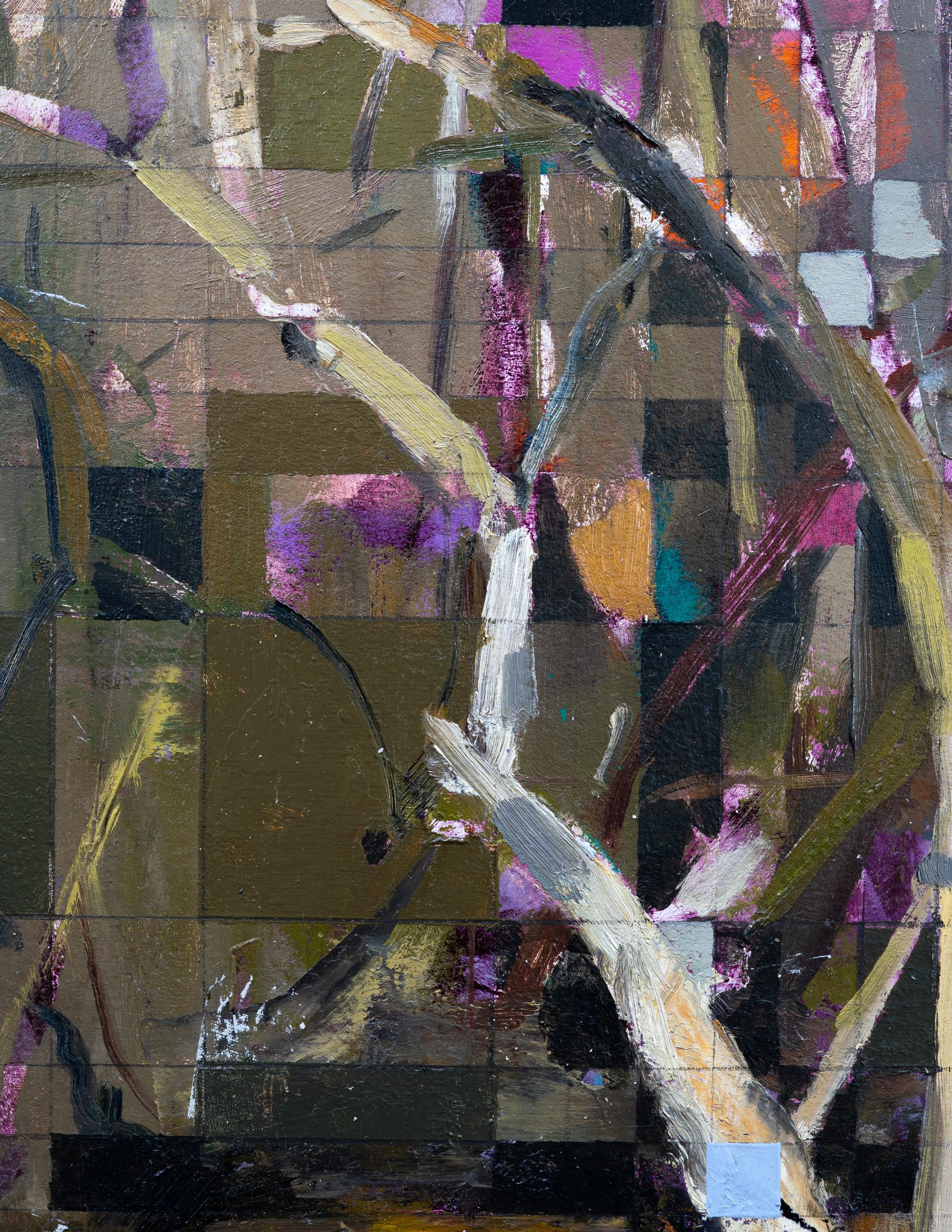 TO BE KNOWN - Framed Oil on Paper and Panel Painting of a Tree and Squares For Sale 3
