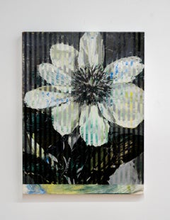 VERT DE GRIS - Oil on Canvas Painting of Striped Flower in Muted Colors