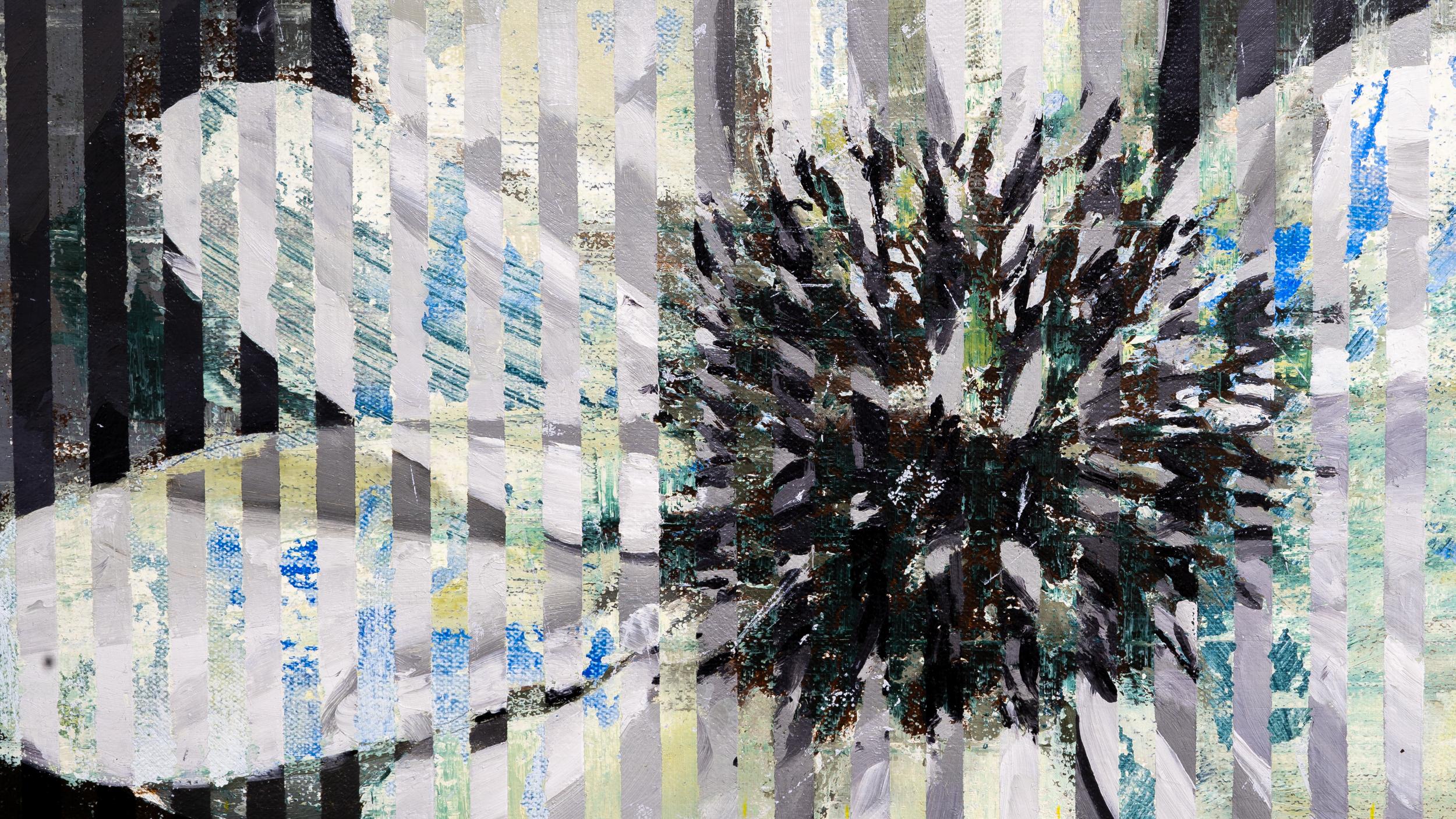 VERT DE GRIS – Öl auf Leinwand, Gemälde einer gestreiften Blume in gedämpften Farben (Zeitgenössisch), Painting, von Jered Sprecher