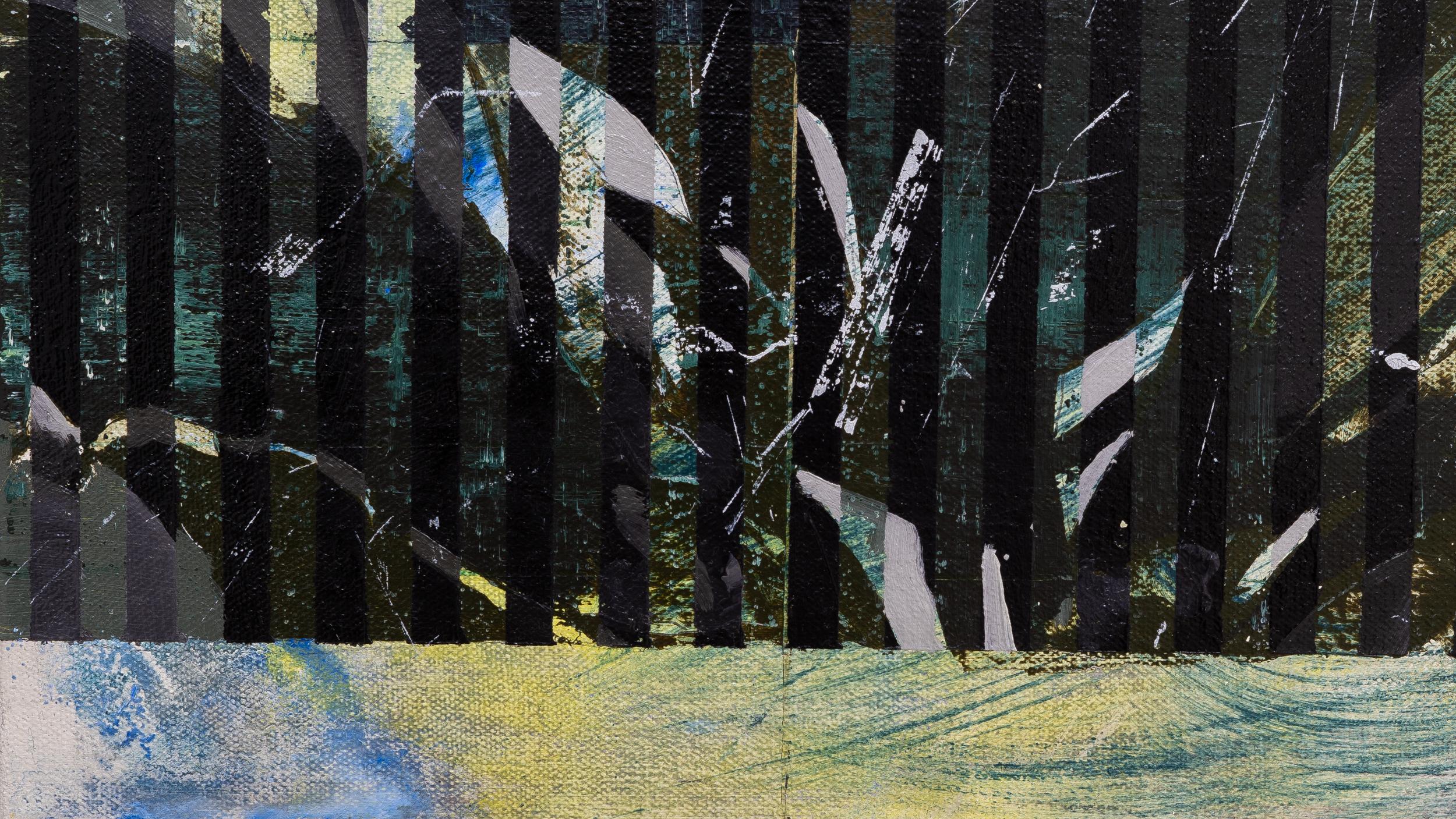 VERT DE GRIS – Öl auf Leinwand, Gemälde einer gestreiften Blume in gedämpften Farben (Schwarz), Still-Life Painting, von Jered Sprecher