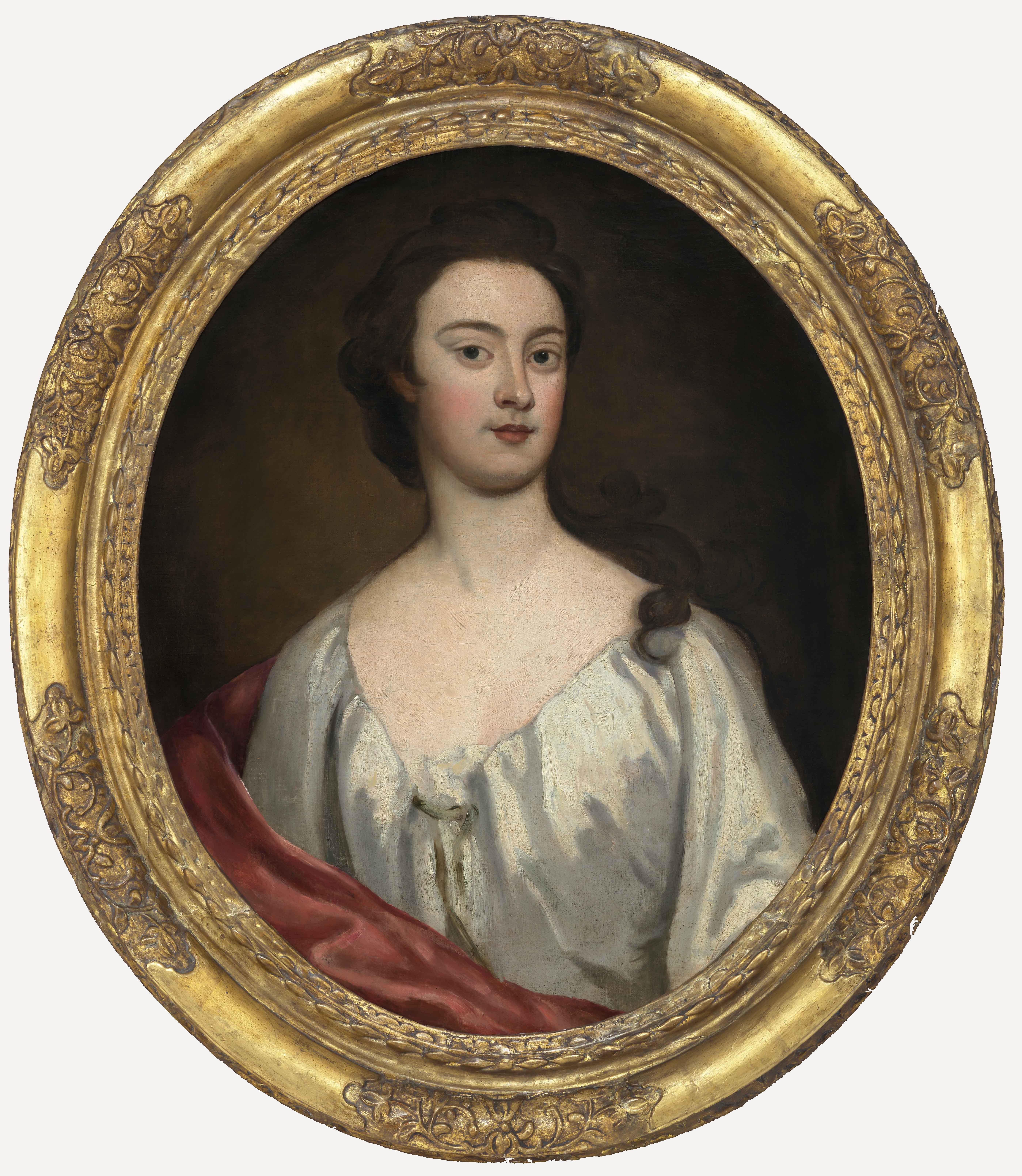 English Portrait of a Young Lady in White Dress c. 1730–1740, Fine Period Frame